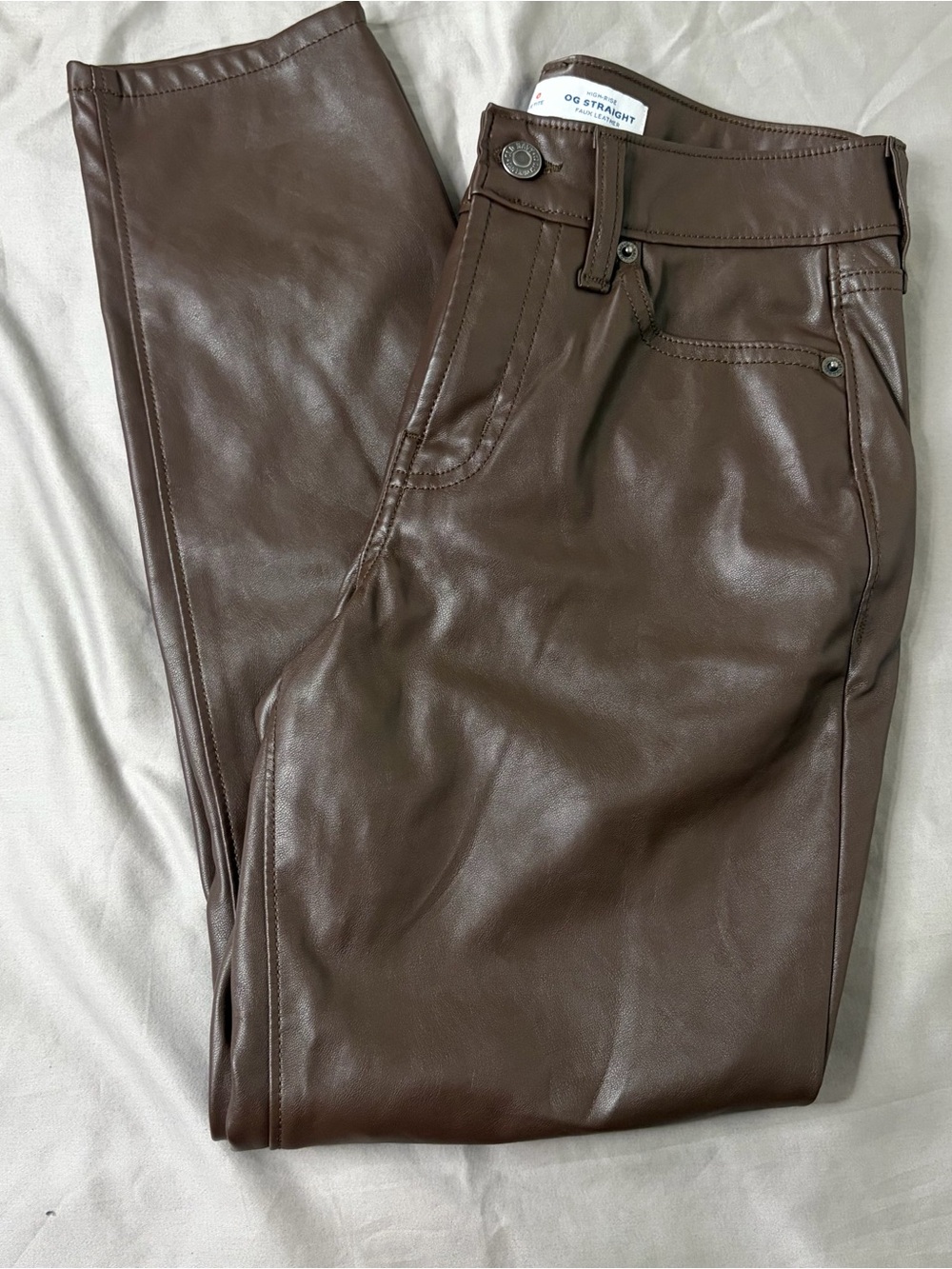 Faux leather straight leg pants